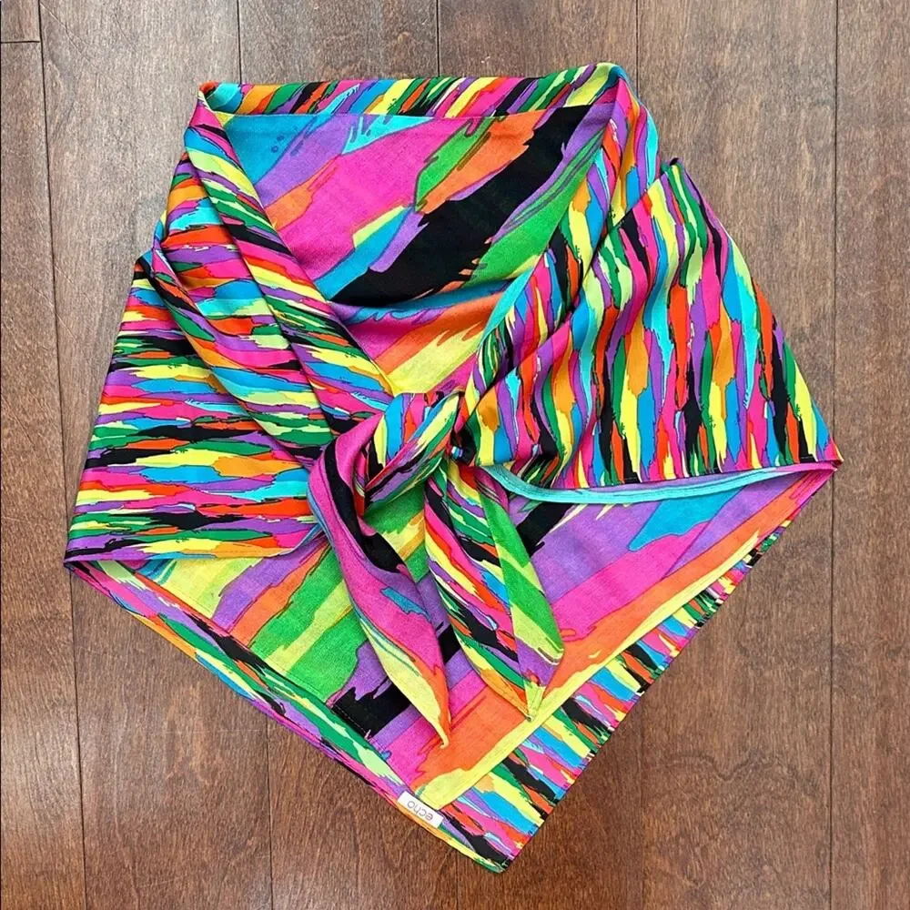 Echo Vibrant Multicolor Abstract Scarf Made With Two Types Of Fabric, Super Fun